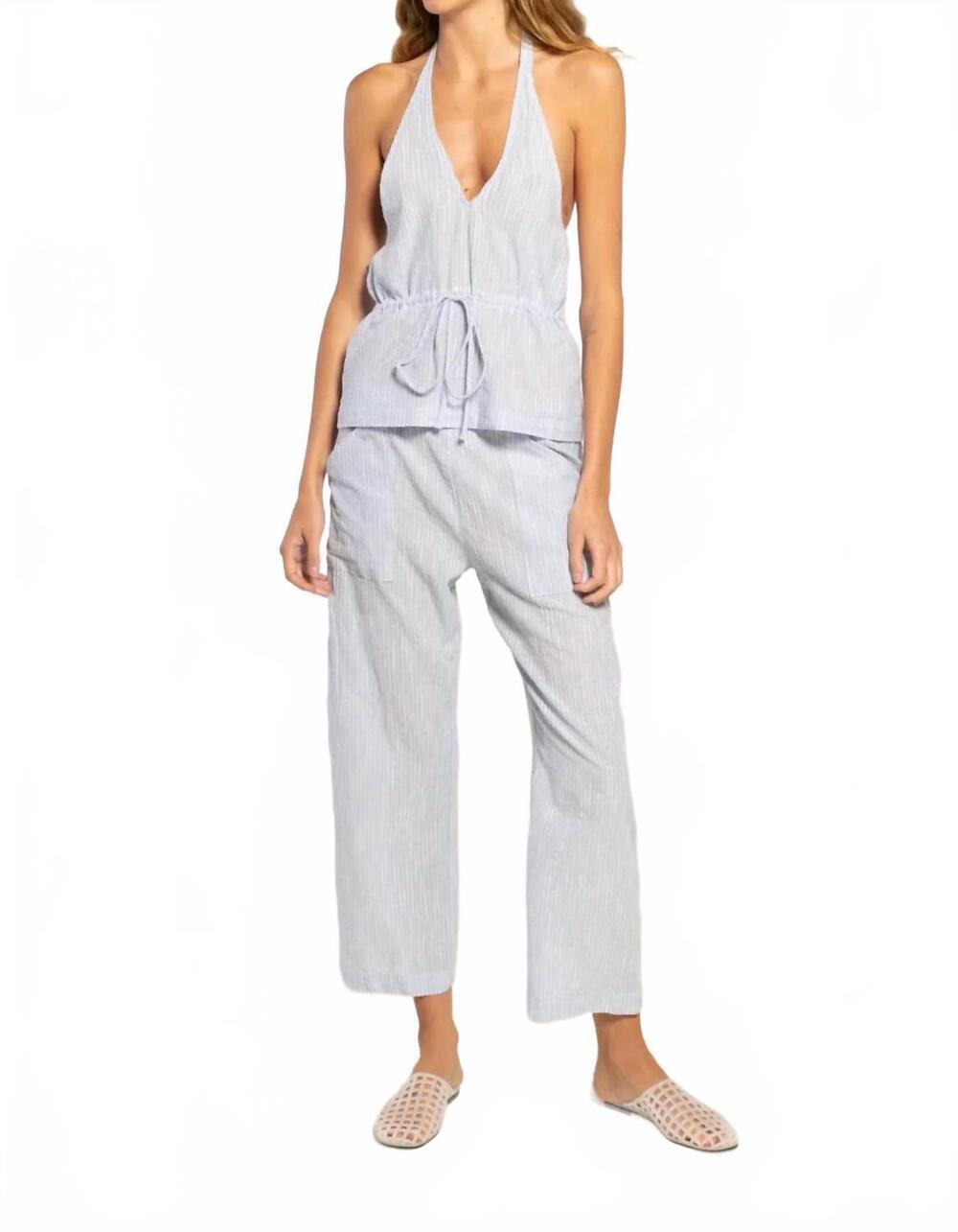 NEW CAYDN shay tie halter top in light blue stripe